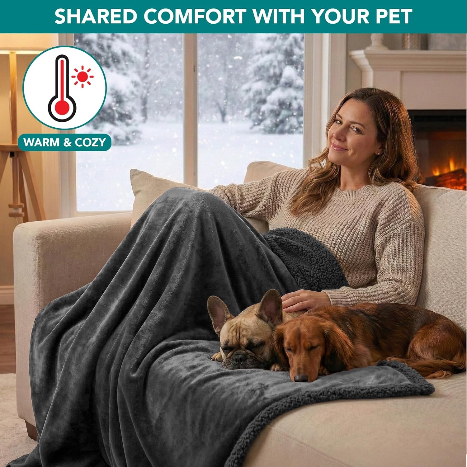 Waterproof Dog Blanket for Bed, Couch, Sofa | Waterproof Dog Bed Cover for Large Dogs, Puppies | Sherpa Fleece Pet Blanket Furniture Protector | Reversible Microfiber