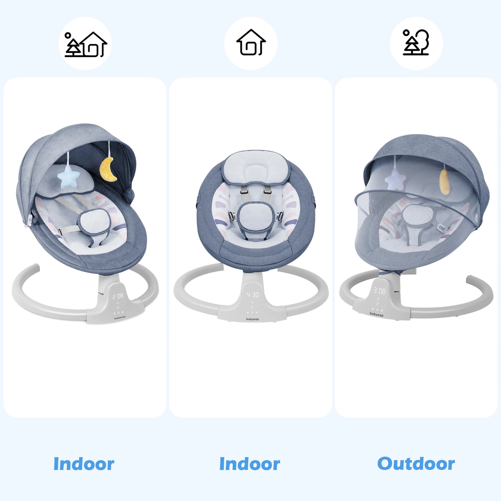 Baby Swing for Infants - APP Remote Bluetooth Control, 5 Speed Settings, 10 Lullabies, USB Plug (Blue)