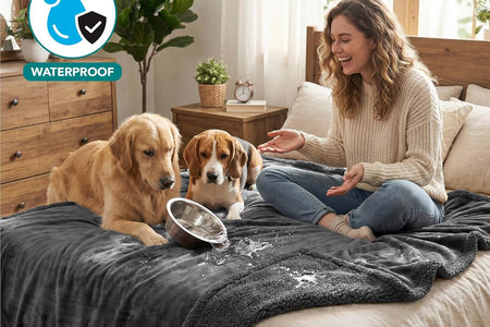 Waterproof Dog Blanket for Bed, Couch, Sofa | Waterproof Dog Bed Cover for Large Dogs, Puppies | Sherpa Fleece Pet Blanket Furniture Protector | Reversible Microfiber