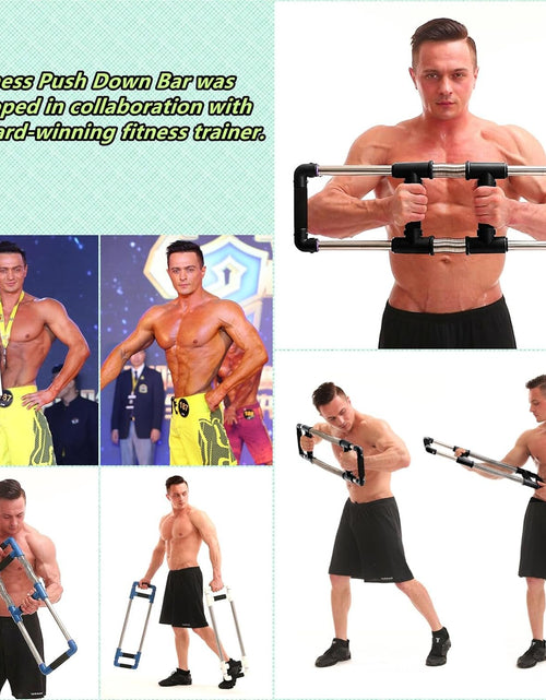 Load image into Gallery viewer, Push down Bar Machine - Chest Expander at Home Workout Equipment, Arm Exerciser Portable Spring Resistance Exercise Gym Kit for Home, Travel or Outdoors
