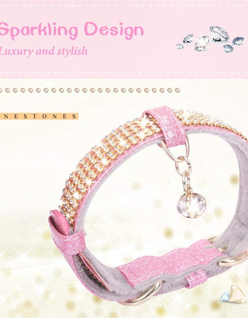 Load image into Gallery viewer, Cat Collar, Dog Collar, [Bling Rhinestones] Premium PU Leather with Pendant Adjustable Collars for Small to Medium Dog Medium Pink
