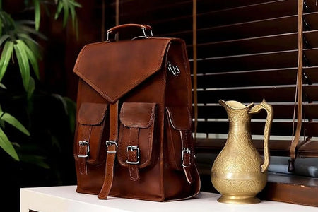 Vintage Leather Backpack Laptop Messenger Bag Rucksack Sling for Men Women, Brown, Size- 15"(H) X 5"(W) X 11"(L)
