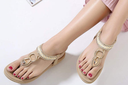 Womens Sandals Dressy Summer: Women Comfortable Walking Flat Bohemian T-Strap Ladies Casual Comfy Sandals